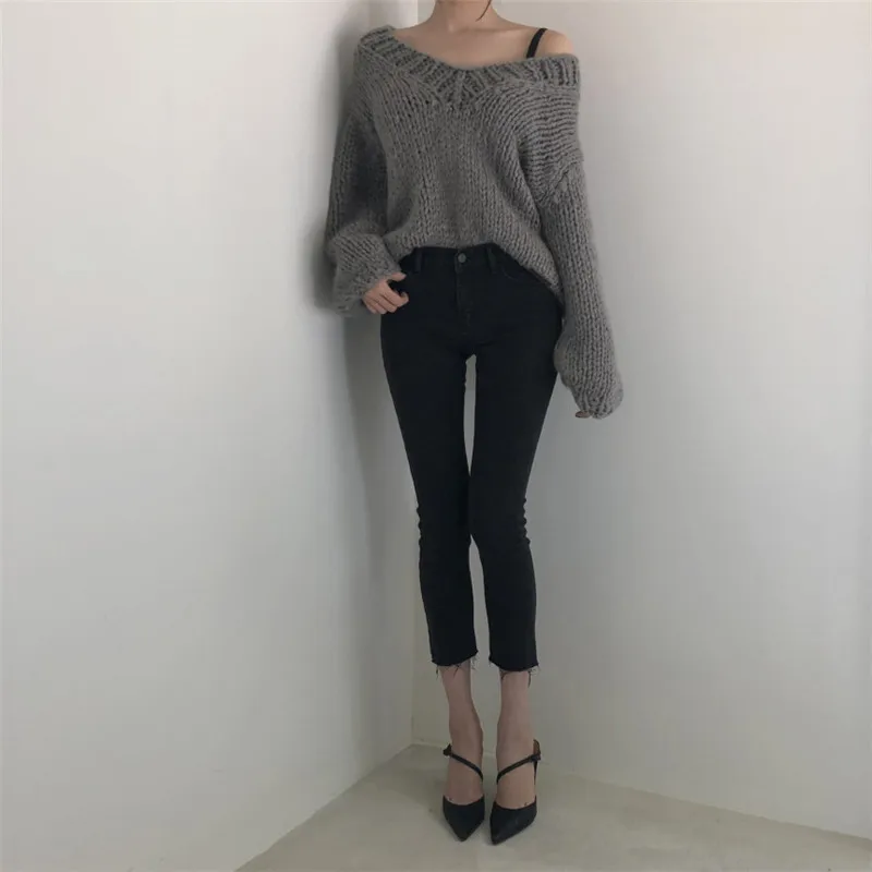 Свитера для женщин вязанная куртка осенний зимний свитер пуловер с v-образным