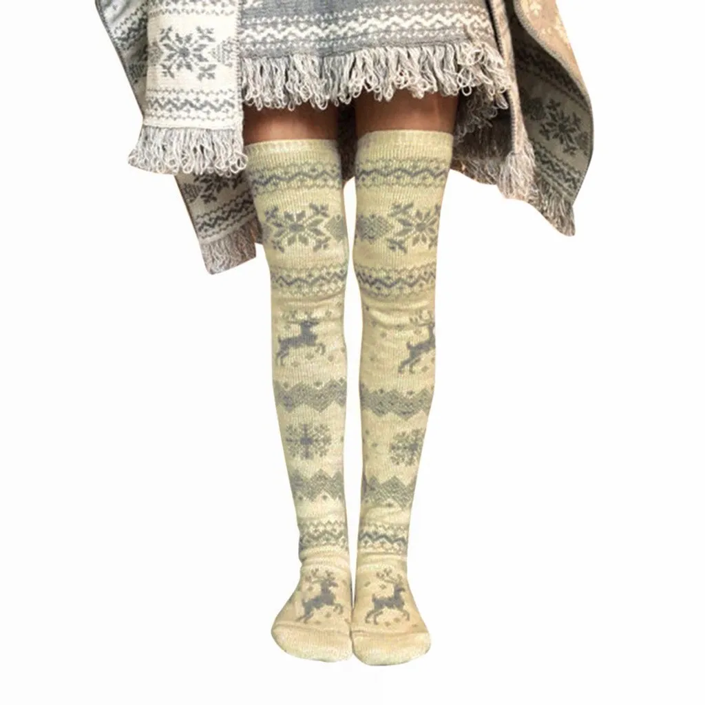 Гольфы выше колена женские Рождественские Длинные чулки до бедра Вязаные гольфы