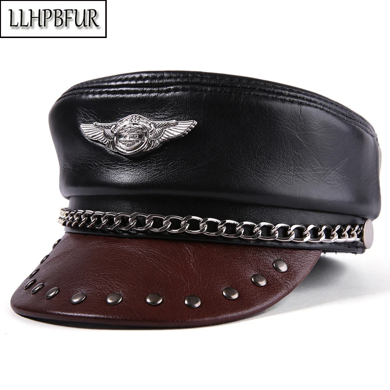 Шапка в стиле милитари из 100% натуральной воловьей кожи для мужчин и женщин