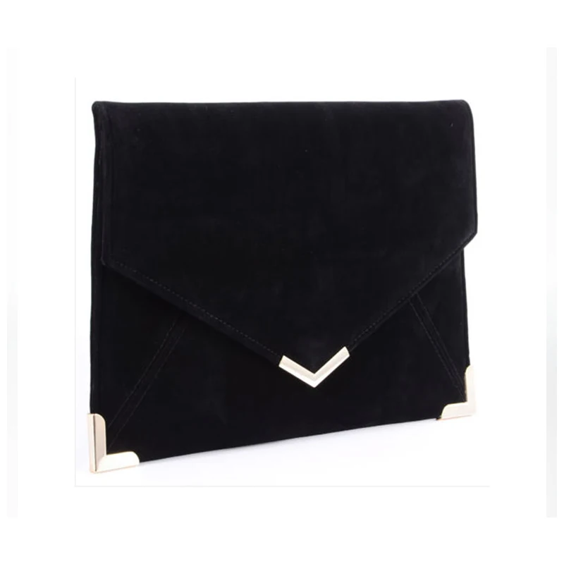 Suede Envelope Clutch Bag For Women 2019 European Style Black Shoulder Bags With Chain Unlined Rectangle Purse Clutches De Luxo