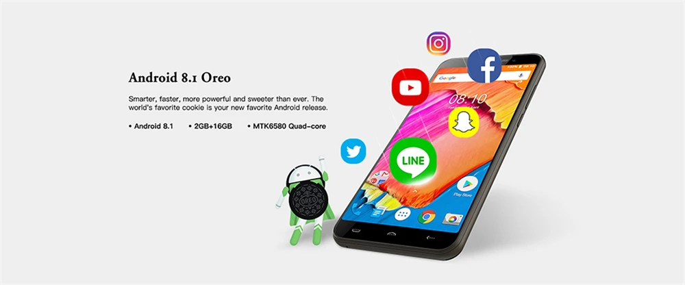 Quad S17 MT6580 четырехъядерный 5,5 дюймов HD+ экран смартфон 2 Гб ОЗУ 16 Гб ПЗУ телефон 13MP+ 2MP двойная задняя камера Лицо ID мобильный телефон