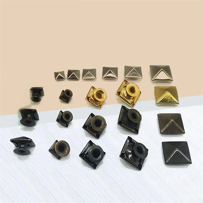 

100sets Metal Square Rivet Pyramid Cap Rivets Studs for Leather Craft Bag Belt Clothing Shoes Pet Collar Garment
