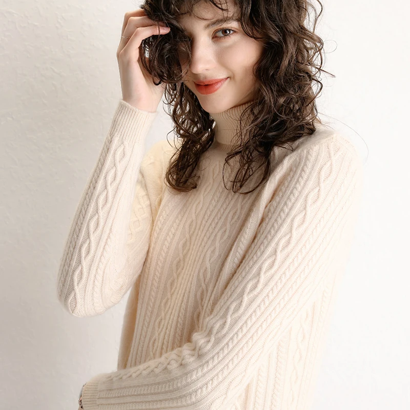 Осенне-зимний свитер для женщин с высоким воротником вязаный кашемировый 2019