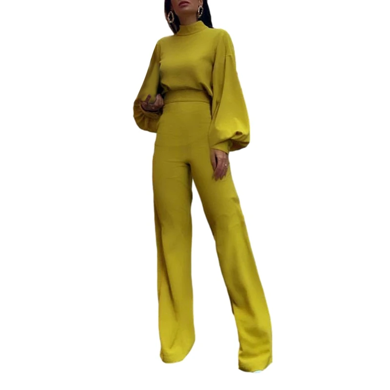 

Женский однотонный комбинезон с высоким воротником и длинным рукавом, комбинезон с лямкой на шее, новинка сезона весна-осень 2021, Повседневн...