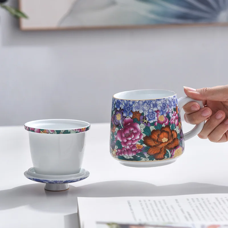 Чайная кружка с крышкой фильтра набор Цзиндэчжэнь керамические кофейные кружки