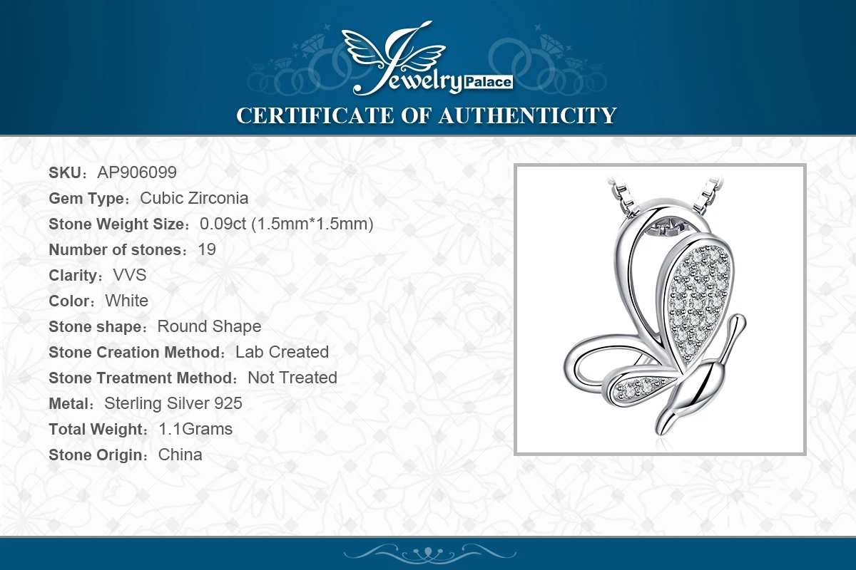

JPalace Butterfly Silver Pendant Necklace 925 Sterling Silver Choker Statement Necklace Women Silver 925 Jewelry No Chain