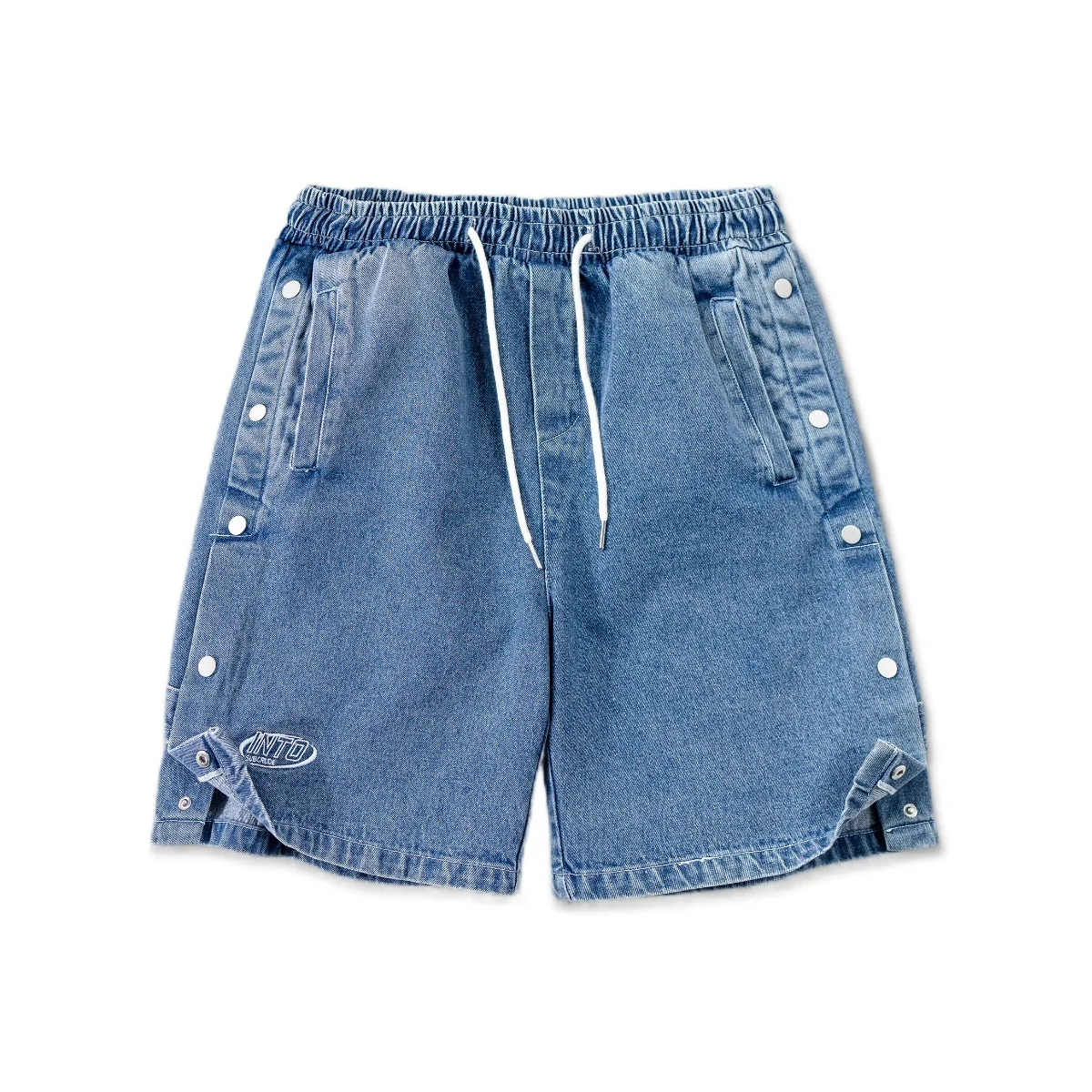 

UNCLEDONJM Side button blue baggy jeans denim jeans for men 2021 Hip Hop kpop clothes streetwear women shorts UC16