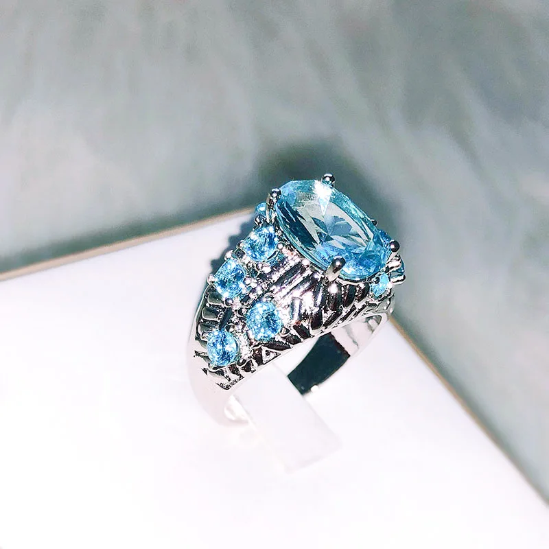 Женское кольцо из серебра 925 пробы с синим топазом овальные украшения