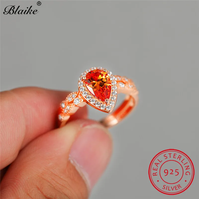 Solid 925 Sterling Silver Ring Set Pear Cut Water Drop Austrian Crystal Engagement Wedding Bands Yellow Topaz Rings For Women Cz | Украшения