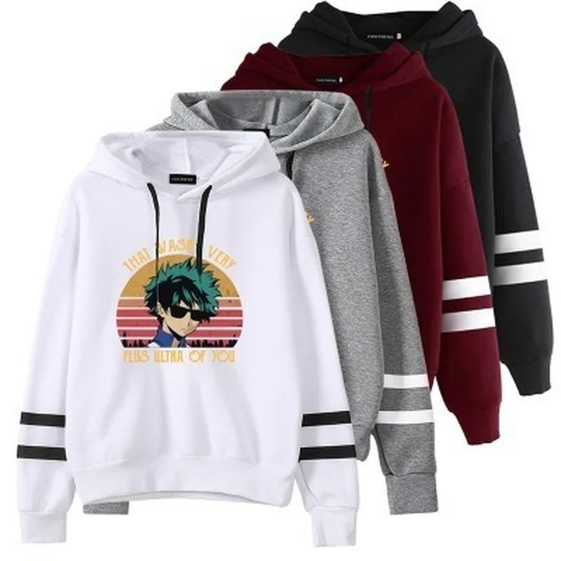 

2021 Autumn And Winter New Womens Blouse Cartoon Stripe Printing Long-sleeved Hooded Sweater White Black Anime Hoodie Women Tops