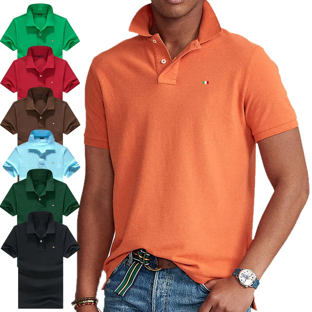 

Рубашка-поло мужская с коротким рукавом, брендовая сорочка с вышивкой, однотонная Молодежная деловая Повседневная, лето