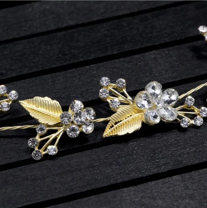 Новейшие украшения для волос с белыми кристаллами золотого цвета листья лоза