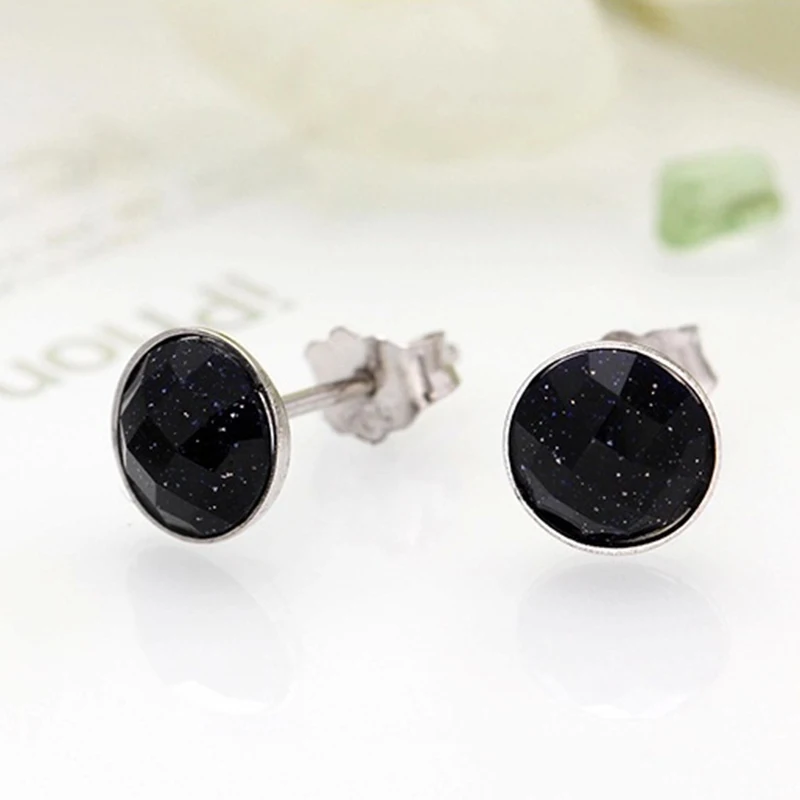 Серьги-гвоздики с натуральным полированным камнем C75