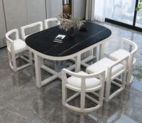 rock plate light luxury dining table chair combination small family modern simple household rectangular six in one invisible tab