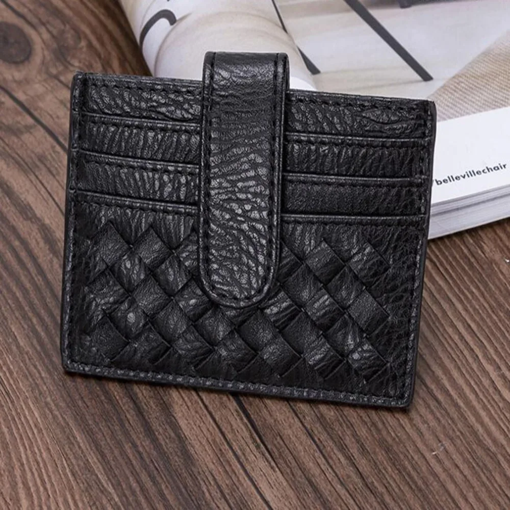 Держатель для карт из искусственной кожи тонкий тканый чехол сумка женщин