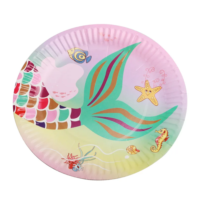 10 шт одноразовые бумажные тарелки Фламинго мультяшный динозавр Единорог посуда