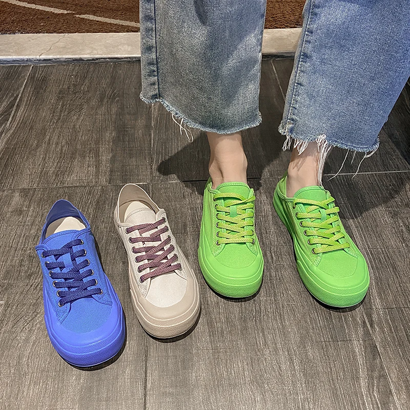 

Однотонные парусиновые туфли взрывоопасного стиля, новинка весны и лета, модная универсальная повседневная женская обувь на плоской подош...