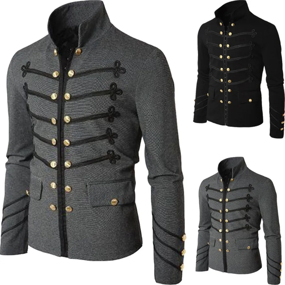 

Man Purim Victorian Gothic Style Jacket Zipper Christian Medieval Knight Coat Solid Middle Ages Male Carnival costume S-5XL