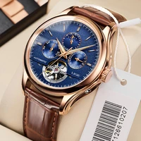 lige 6826 plus brand classic men retro watches automatic mechanical watch tourbillon clock genuine leather waterproof wristwatch