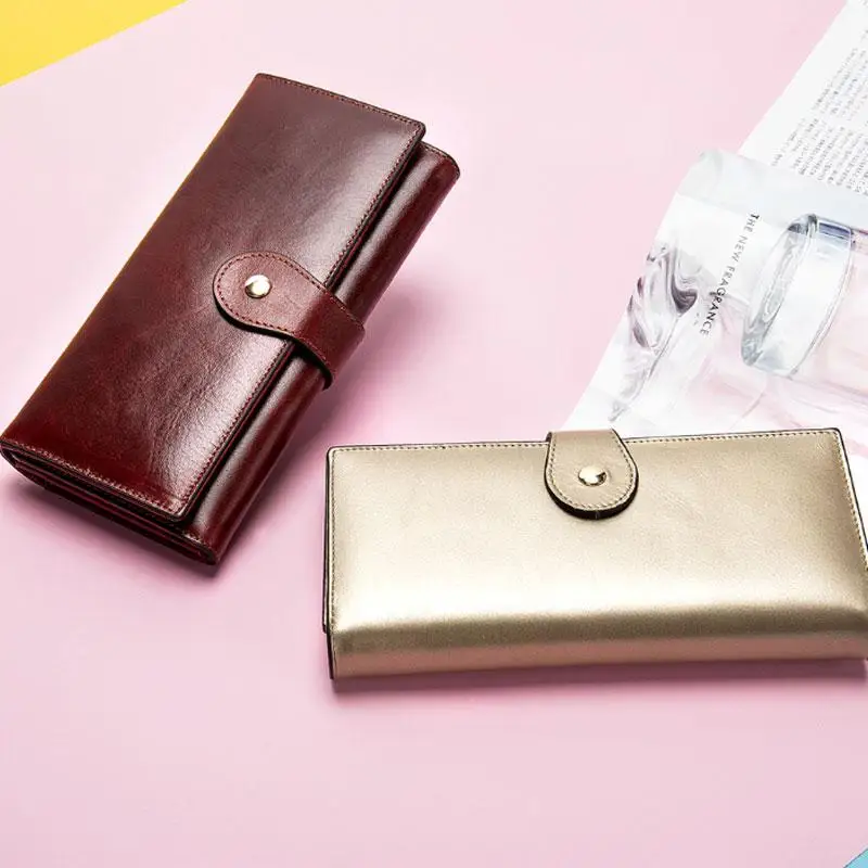 

Genuine Leather Women Wallet Departments Female Wallets Long Clutch Lady Purse Zipper Phone Pocket Card Holder Ladies Carteras