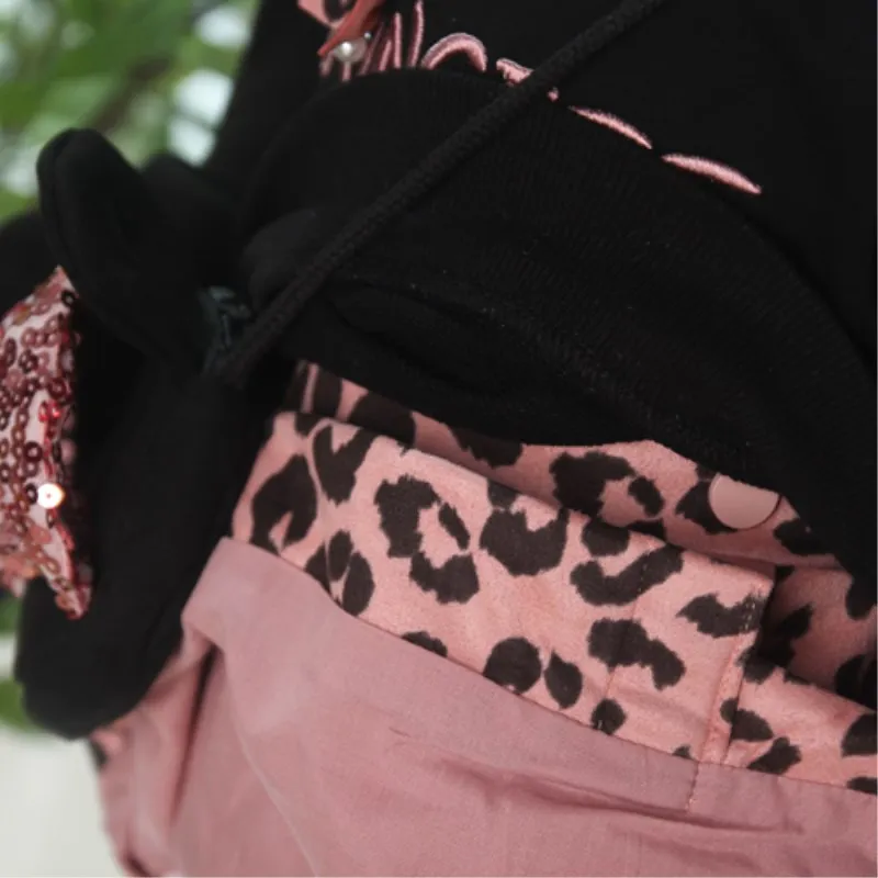 3PCS/Set New Autumn&Spring Leopard Clothing Set For Baby Girl Kids Black Top+Leopard Skirt+Bag Leopard Clothing Set