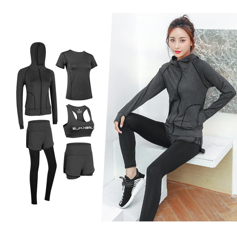 Женский спортивный костюм комплект для йоги тренажерного зала бега 5 предметов