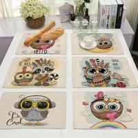1pcs kawaii owl pattern kitchen placemat cotton linen dining table mats coaster pad bowl cup mat 4232cm home decor ml0007
