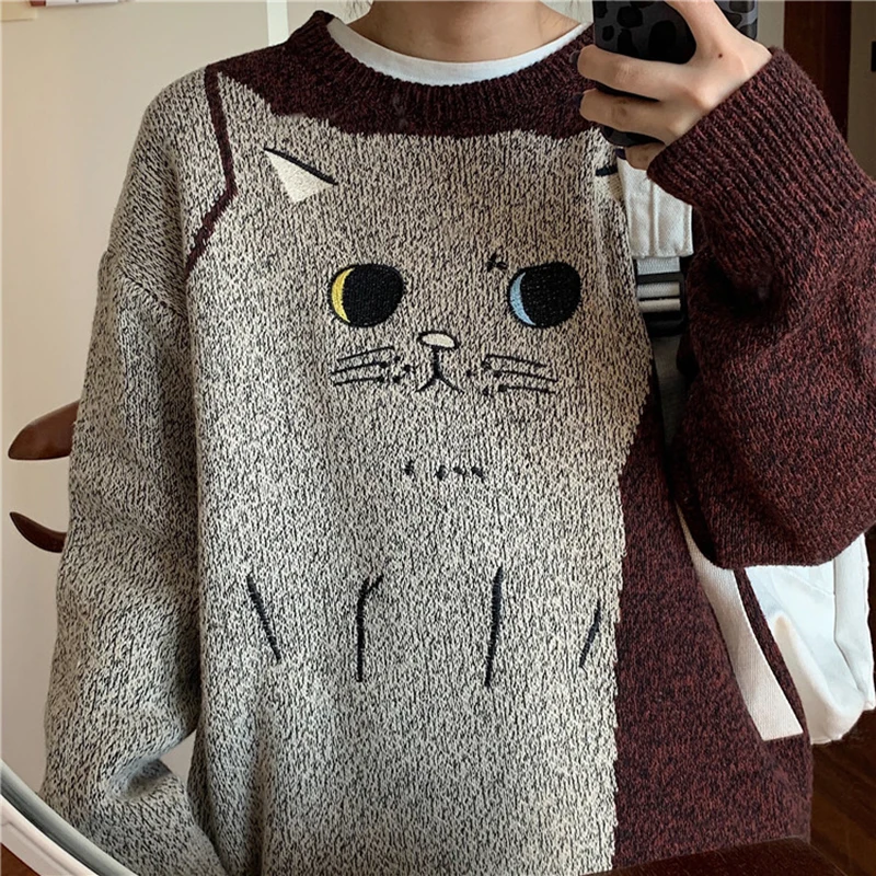 Женские свитера японский Kawaii Ulzzang Свободный Повседневный Ретро свитер с ленивым