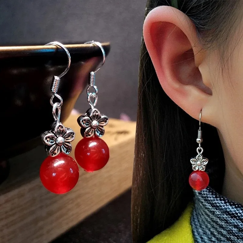 Серьги с бусинами из натурального нефрита и агата очаровательные украшения