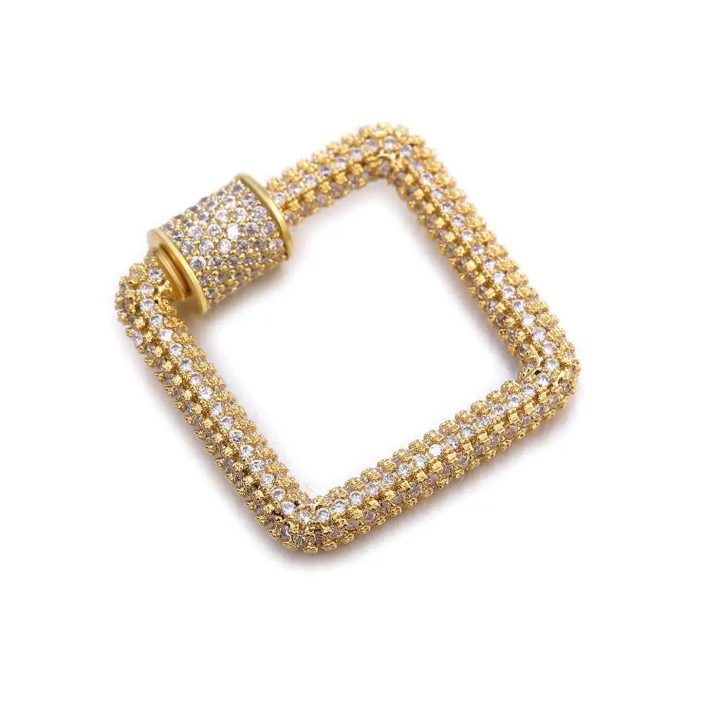 3PCS, Square Shape Crystal Zirconia Clasp Cross Lock Carabiner Pave Lock Jewelry Findings