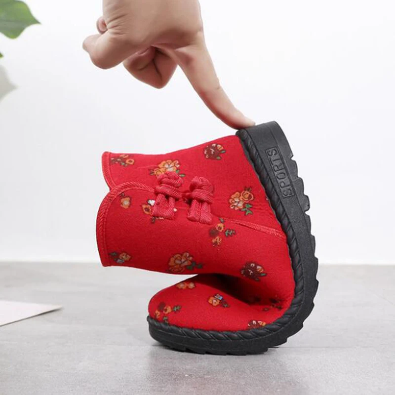 THEAGARNT 2020 Warm Women Winter Boots Ethnic Comfort Fur Plush Cotton Shoes Woman Button Flower Snow Mom WBS2128 | Обувь
