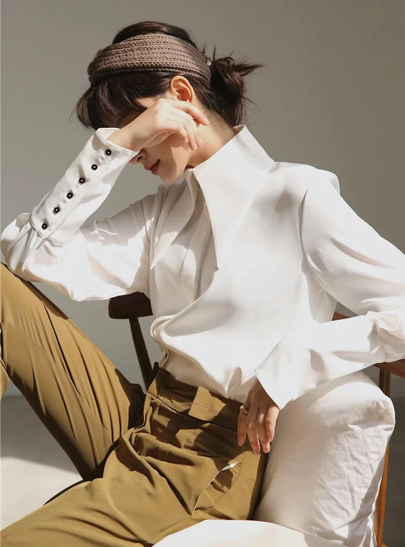 2020 spring England Style Vintage Blouse White Lantern Long Sleeve Simple Comfortable Loose Shirt Women | Женская одежда