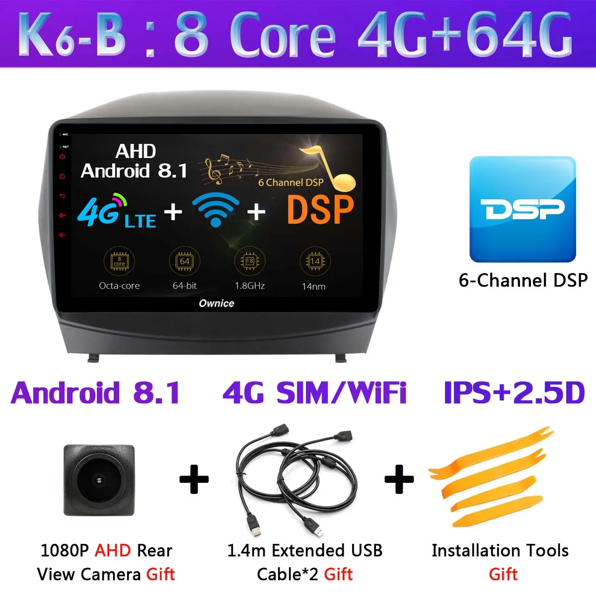 K6-B 360 ° панорамный 4 × камера Android 9,0 8 ядерный 4G+ 64G gps радио CarPlay SPDIF DSP Автомобильный мультимедийный плеер для hyundai IX35 Tucson 2 LM - Цвет: K6-B