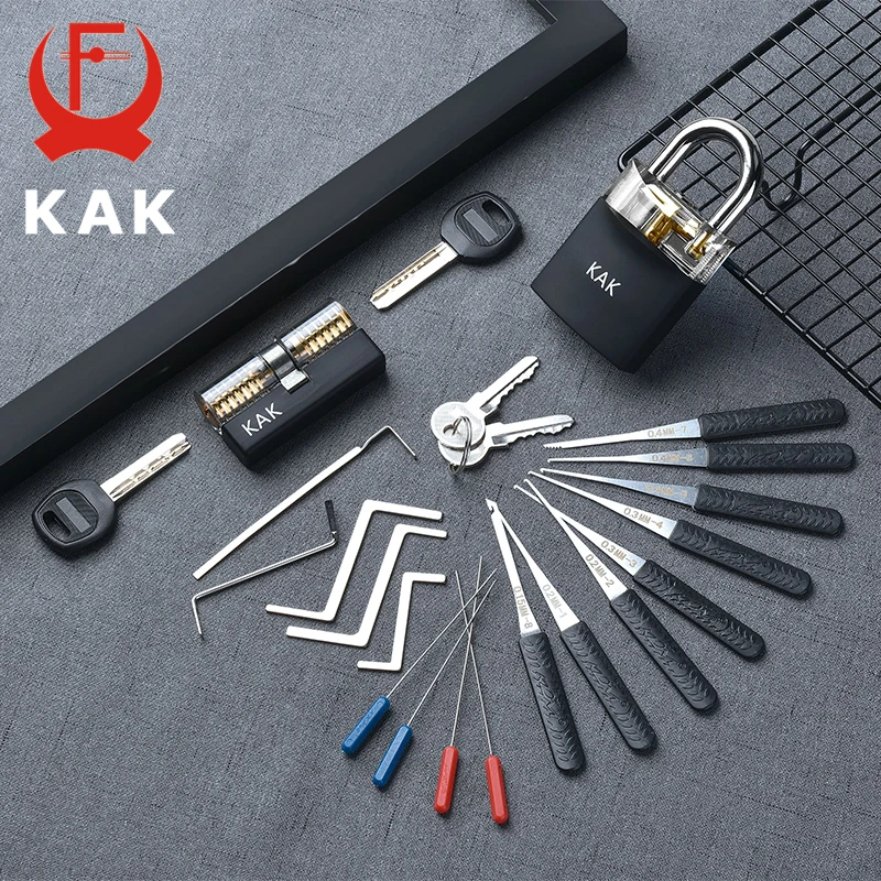 

KAK Transparent Visible Pick Cutaway Practice Padlock Lock With Broken Key Removing Hook Kit Extractor Set Locksmith Wrench Tool