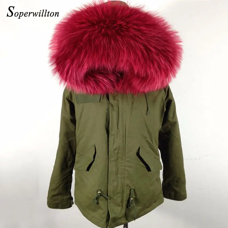 Женская парка с капюшоном Soperwillton серо-зеленая куртка воротником из 100%