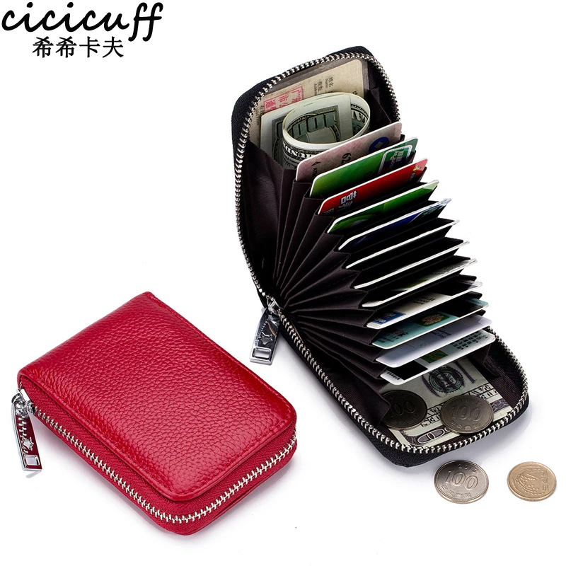

Wholesale Price Genuine Leather Minimalist Organizer Women Business Card Holder Men Cowhide Travel Zipper Card Bag Small Wallet