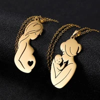 rinhoo family baby pregnant necklace heart for wife mother father day women man gift love gold color stainless steel jewelry