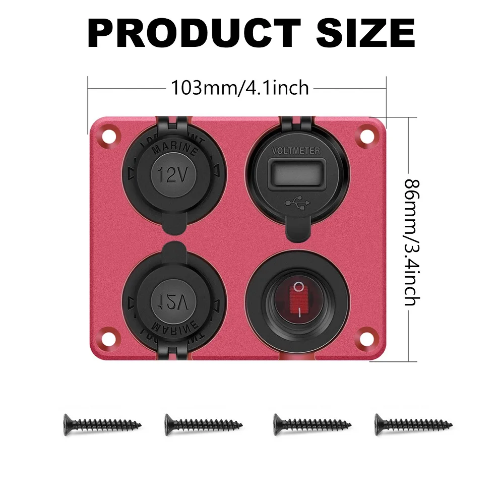 

LYKAS Dual USB Charger Car Cigarette Lighter Socket Panel LED Voltmeter with Toggle Switch 4 in 1 for Boat Truck Motor 12v 24v