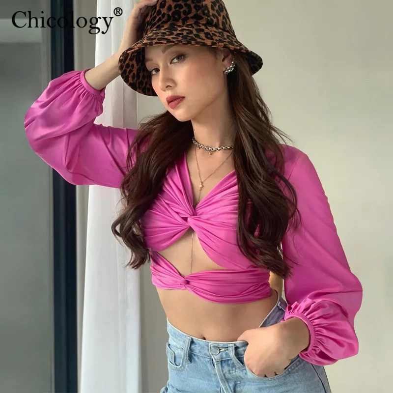 Chicology леди атласное Атлас Блузка Женское с открытой спиной зашнуровать выдолбить