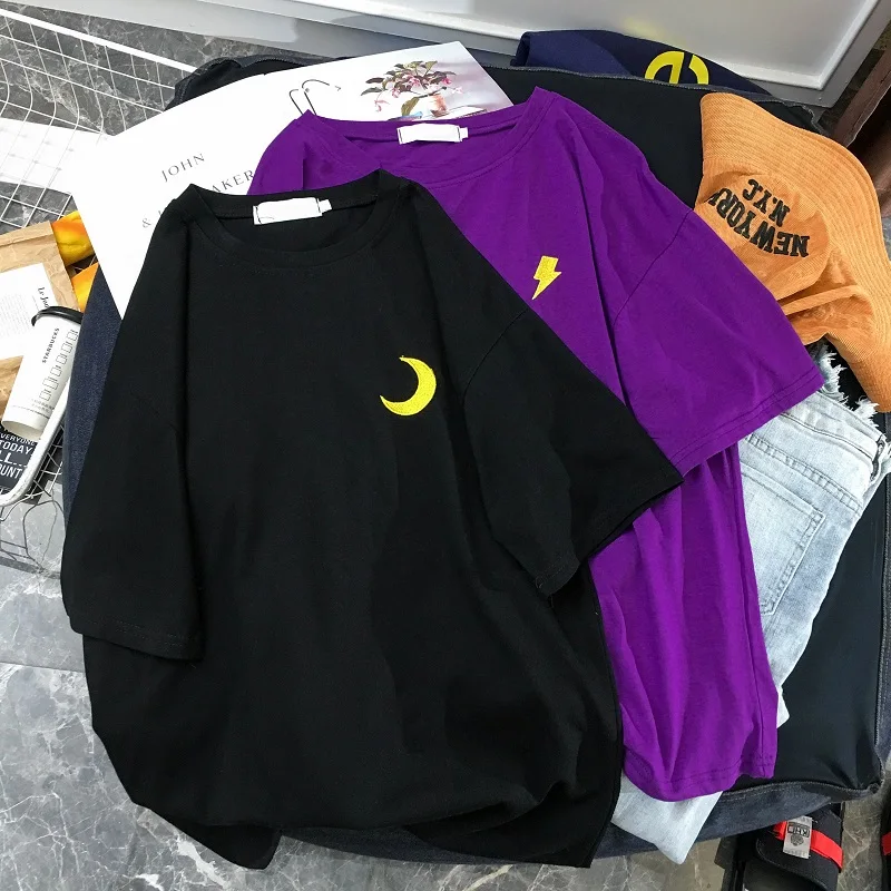 Женская Корейская Повседневная Футболка Harajuku с вышивкой женские футболки топы