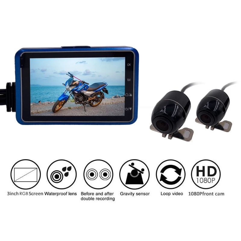 

1080P HD 3 INCH Dual Camera Motorcycle DVR Dash Cam Driving Recorder G-Sensor