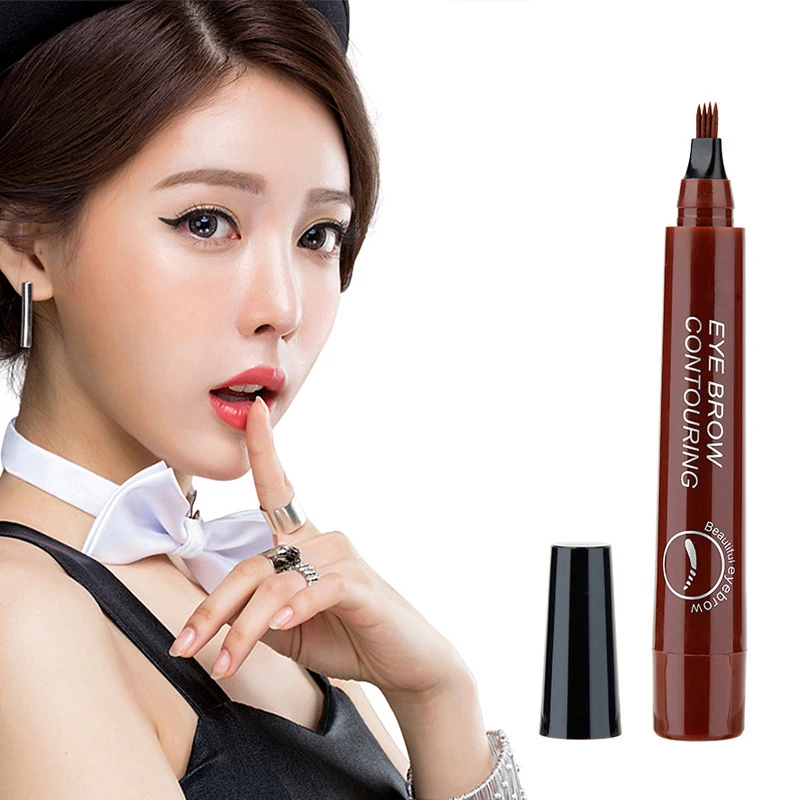 5Colors Long Lasting Brown Liquid Eyebrow Pen Waterproof 4 Fork Tip Eyebrow Tattoo Pencil Women Eye Cosmetic Beauty Makeup