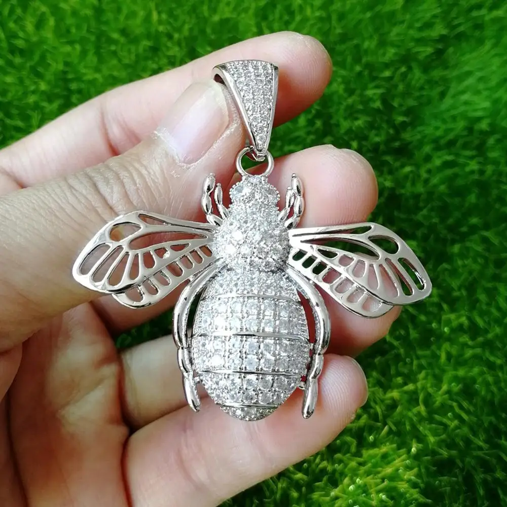 

Men Hip hop iced out bling bee Pendant Necklaces AAA Zircon High quality fashion mael Hiphop pendants necklace jewelry gifts