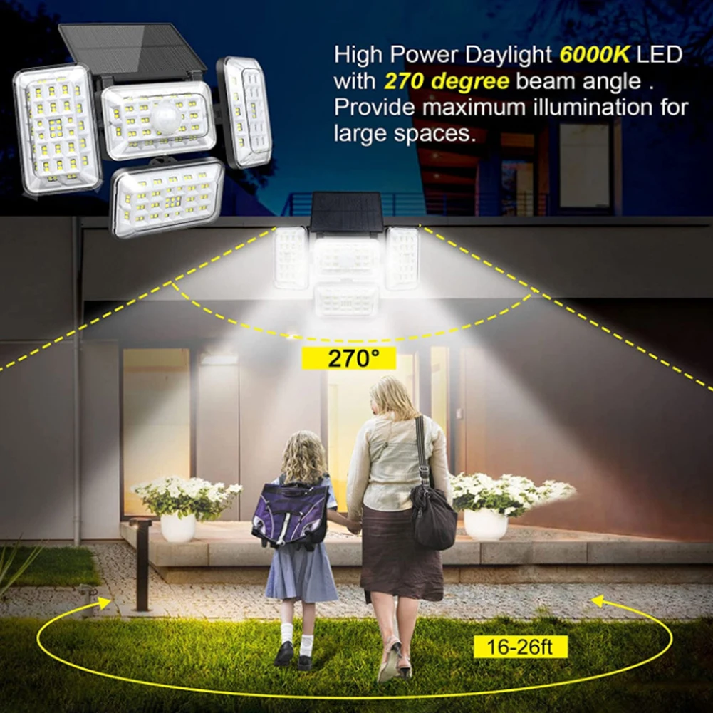 

Светодиодный настенный светильник на солнечной батарее, наружный водонепроницаемый 4-сторонний вращающийся датчик движения, индукционный ...