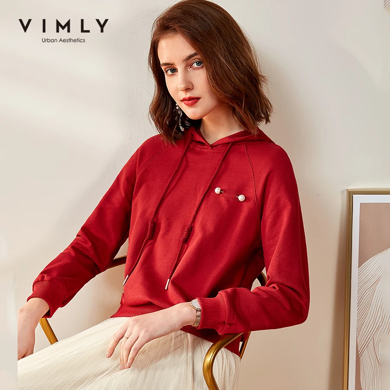 Vimly модная Женская толстовка с капюшоном повседневная однотонная свободная