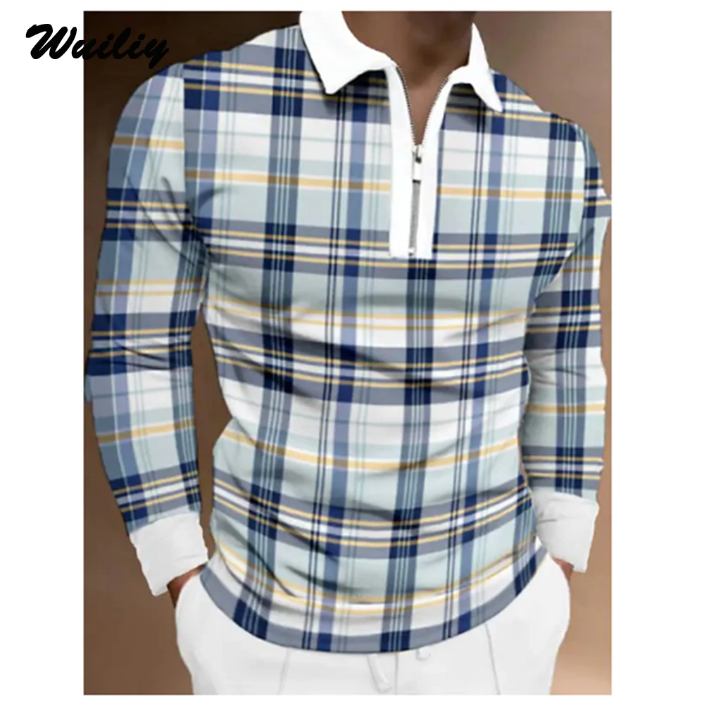 

Футболка-поло мужская с длинным рукавом, Повседневная футболка с рисунком 3D, в полоску, с рисунком, в стиле сетки, для гольфа