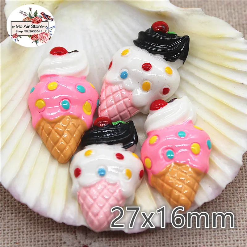 

chocolate pink ice cream cone 10PCS 16x27mm Resin Flatback Cabochon Miniature Food Art Supply Decoration Charm Craft