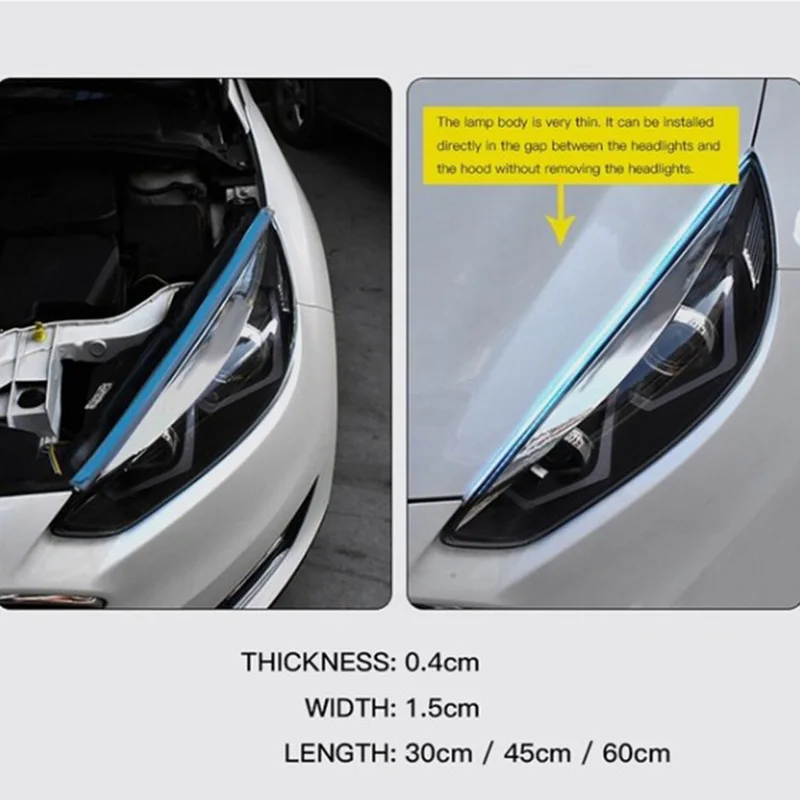 Сканирование автомобильного светодиодного внешнего дневного света "Start scanning automobile LED daily light external ultra thin guide bar dual color streamer turn signal driving on".