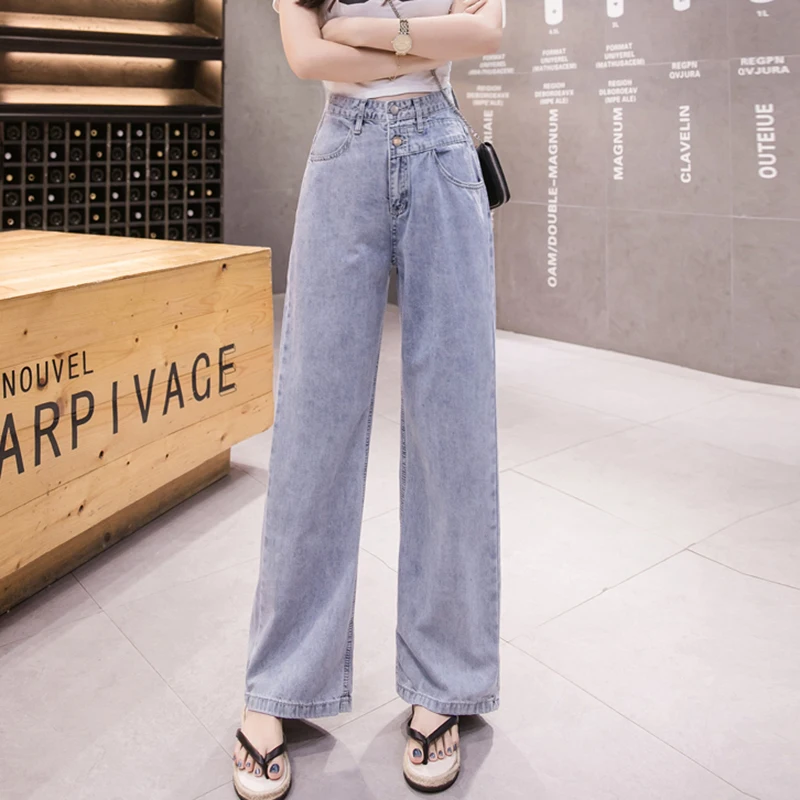 

Summer High Waist Loose Wide Leg Straight Jeans for Women S M L XL
