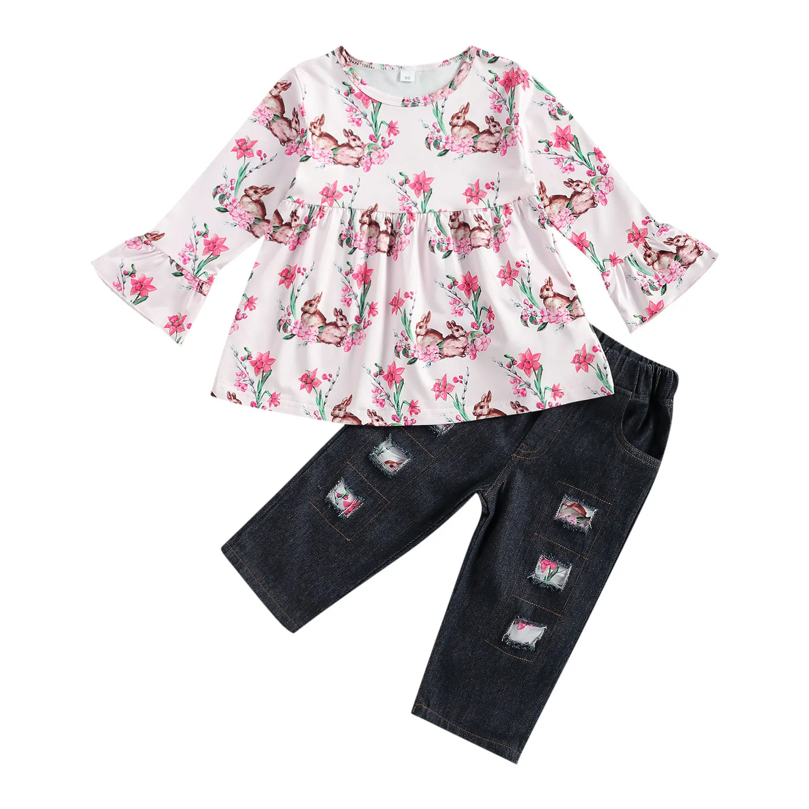 Пасхальный кролик для маленьких девочек топы с длинными рукавами оборками и